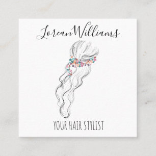 Chic boho wildblomma Bröllop Hair Stylist blommigt Fyrkantigt Visitkort