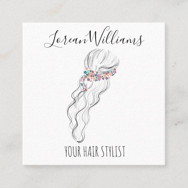 Chic boho wildblomma Bröllop Hair Stylist blommigt Fyrkantigt Visitkort (Framsida)