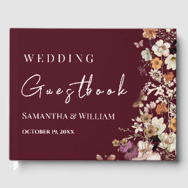 Chic Boho Wildblomma Rustic Burgundy Bröllop Gästböcker