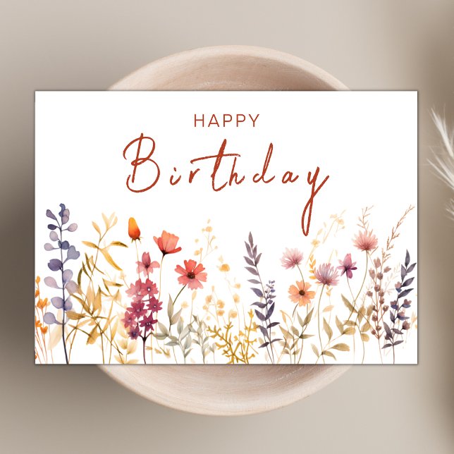 Chic Boho Wildblomme Theme Grattis på födelsedagen Kort (Skapare uppladdad)