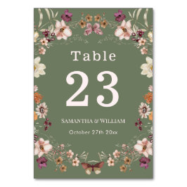 Chic Boho WildblommRustic Sage Grönt Bröllop Bordsnummer