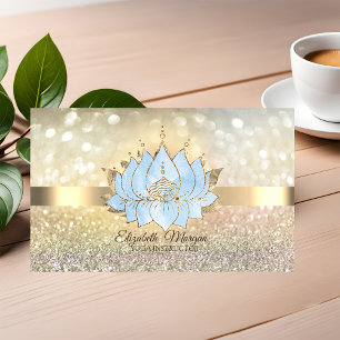 Chic Bokeh Guld,Blå Lotus Yogainstruktör Visitkort