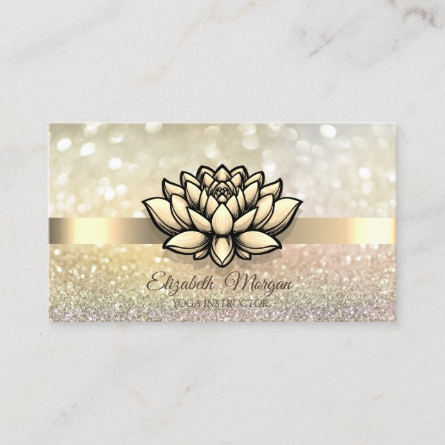 Chic Bokeh Guld,Lotus  Yogainstruktör Visitkort (Framsida)