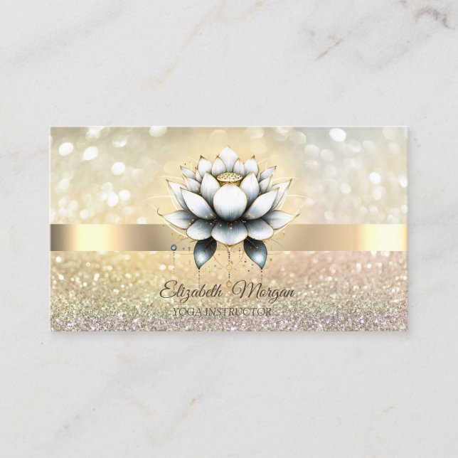 Chic Bokeh Guld,Stilfull Lotus Yoga Visitkort (Framsida)