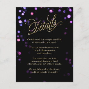Chic Bokeh Ljus Black & Guld Bröllop Tilläggskort
