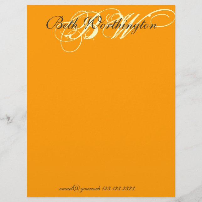 Chic bokstäverMonogram för djärv vibrerande orange Brevhuvud (Framsida)