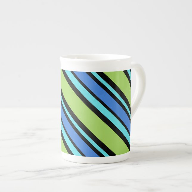 Chic Bone China Mugg, Blue Måne Diagonal Rand Benporslin Mugg (Framsida höger)