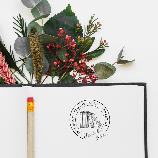 Chic Bookcase Elegant Round Anpassningsbar Bibliot Stämpel (Skapare uppladdad)