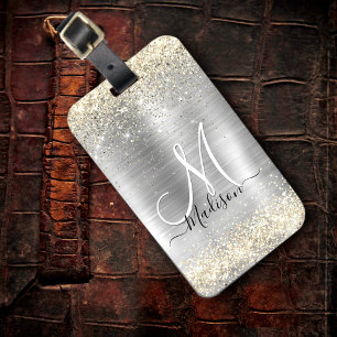 Chic borstad faux vid guld vid metall silver vid g bagagebricka