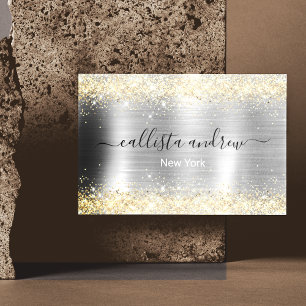 Chic borstad faux vid guld vid metall silver vid g magnetiska visitkort