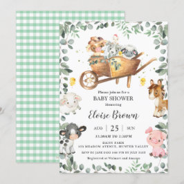Chic Boskap Barnyard Greenery Baby Shower I Inbjudningar