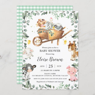 Chic Boskap Barnyard Greenery Baby Shower I Inbjudningar