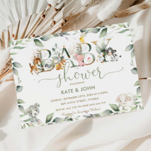 Chic Boskap Greenery Baby Shower Neutralt Inbjudningar