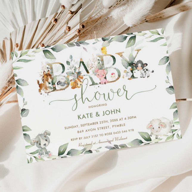 Chic Boskap Greenery Baby Shower Neutralt Inbjudningar (Skapare uppladdad)
