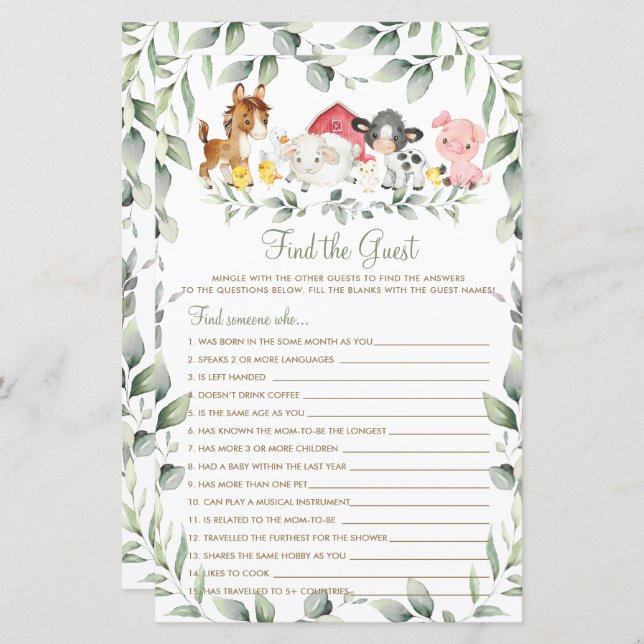 Chic Boskap Greenery Hitta gästspelet (Fram/baksida)