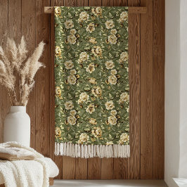 Chic Botanical Blanket Sage Green and Gold Style Fleecefilt