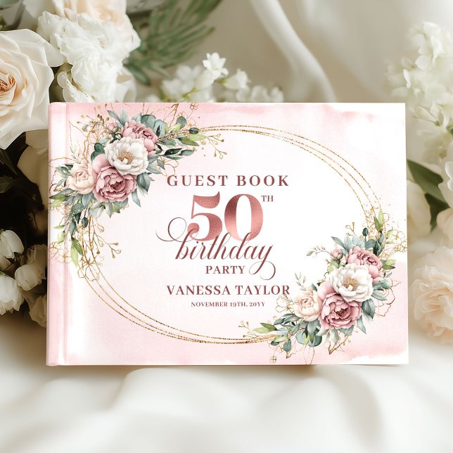 Chic Botanical Blush 50th Birthday Guestbook Gästböcker (Chic Botanical Blush 50th Birthday Guestbook)