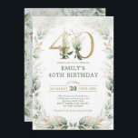 Chic Botanical Grey Guld Garden 40:e födelsedagen Inbjudningar<br><div class="desc">Elegantens botaniska 40-årsinbjudan med vackra vattenfärgsgröna i sage grönt och guld</div>