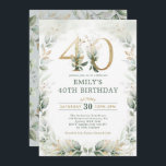 Chic Botanical Grey Guld Garden 40:e födelsedagen Inbjudningar<br><div class="desc">Elegantens botaniska 40-årsinbjudan med vackra vattenfärgsgröna i sage grönt och guld</div>