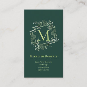 Chic Botanical Monogram Trendig Lime Emerald Grönt Visitkort