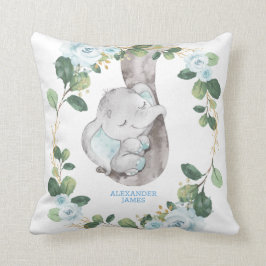 Chic Botanisk blå Blommigt Elephant Boy Nursery Kudde