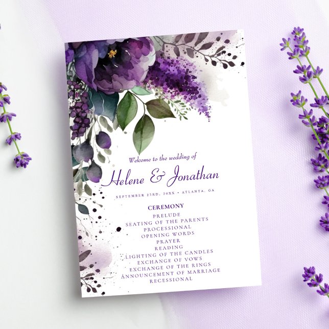 Chic Botanisk Blommigt Modern Elegant bröllop Program (Chic Botanical Floral Modern Elegant Wedding Program)