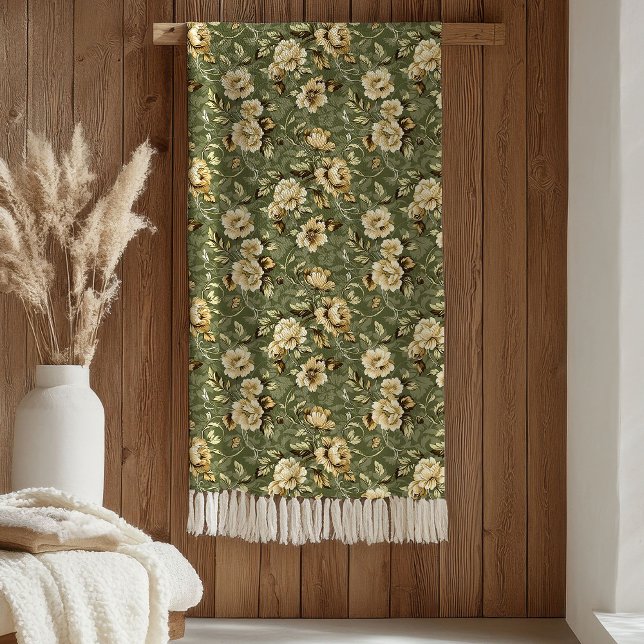 Chic Botanisk Filta Sagegrön och Guld Stil Fleecefilt (Chic Botanical Blanket Sage Green and Gold Style)