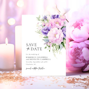Chic Botanisk Rosa Lavender Violet Bröllop Spara Datumet