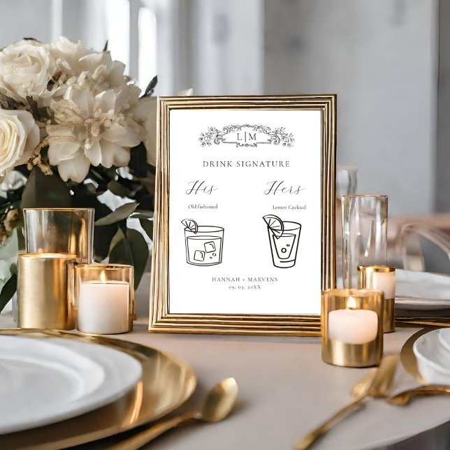 Chic Botanisk vapensköld Namnteckning Drink bröllo Poster (Skapare uppladdad)