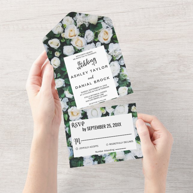 Chic botaniska blommar vit ros blommigt Bröllop (Tearaway)