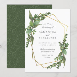 Chic botaniska energin och Guld Geometric Bröllop Inbjudningar