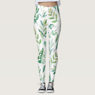 Chic Botaniska Grönten Rustic Mönster Leggings