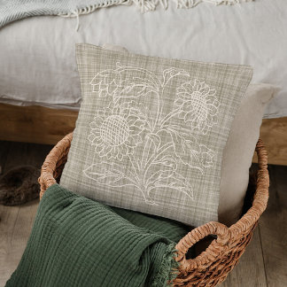 Chic Botaniska ivorianska solblommor på Mörk Beige Kudde