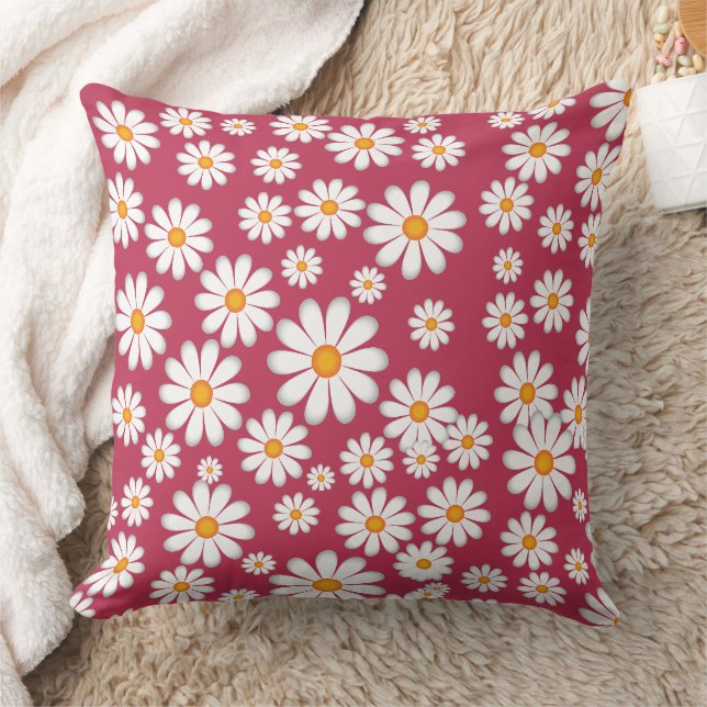 Chic Botaniskt Daisy Flower Kudde (Filt)