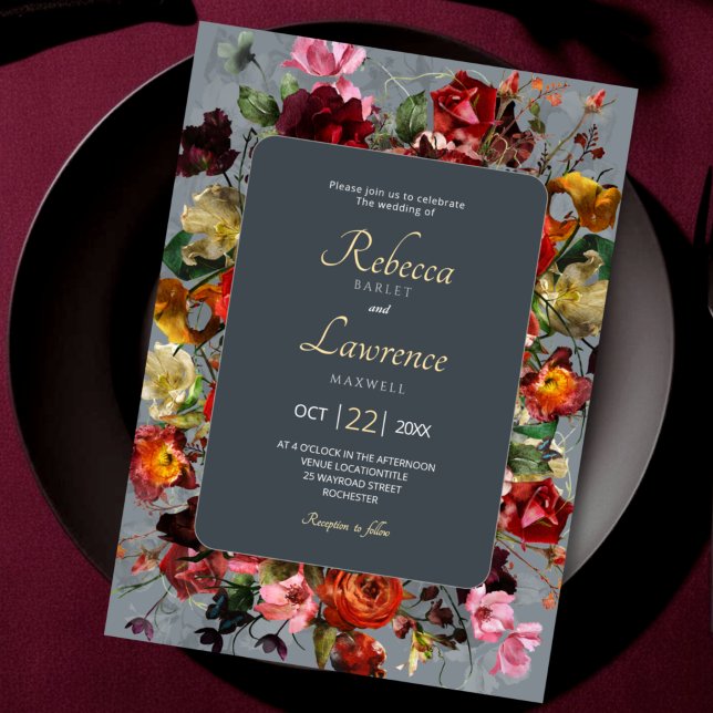 Chic botaniskt grått bröllopsinbjudan inbjudningar (Skapare uppladdad)