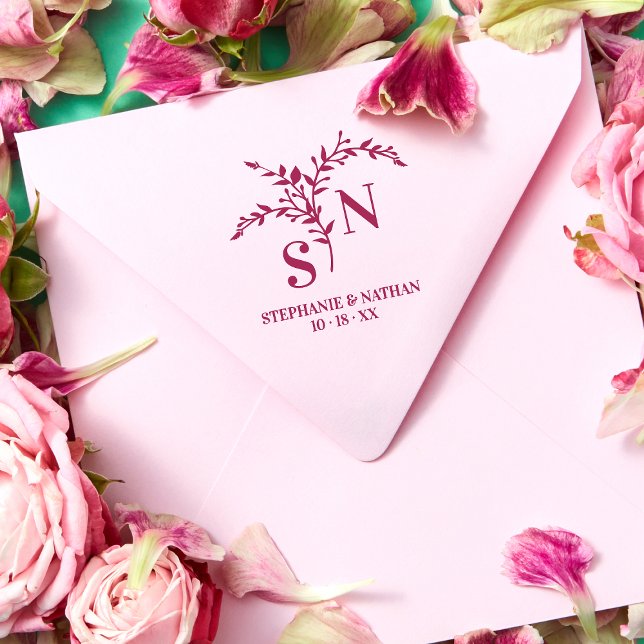 Chic Botaniskt Initialer Modern Wildblomma Bröllop Stämpel (Skapare uppladdad)