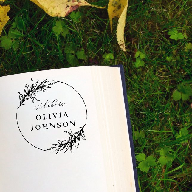 Chic Botaniskt Löv Skript Ex Libris eget namn Självfärgande Stämpel (Skapare uppladdad)