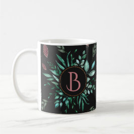 Chic botaniskt monogram i Grönt, Vin-Red & Black Kaffemugg