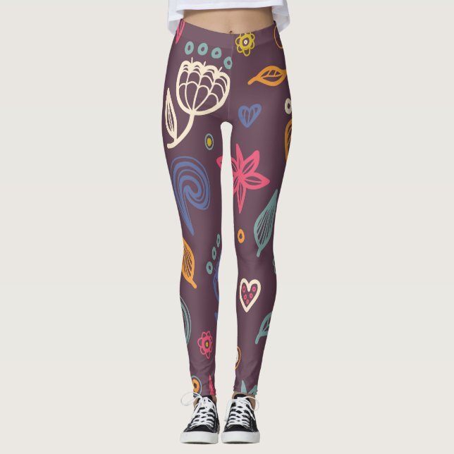 Chic Botaniskt Mönster Modern Leggings (Framsida)