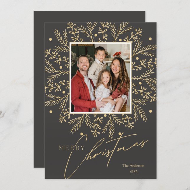 Chic Botaniskt Ram Foto och God jul Julkort (Fram/baksida)