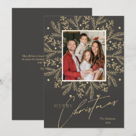 Chic Botaniskt Ram Foto och God jul Julkort