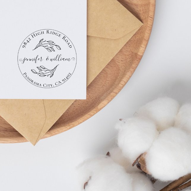 Chic botaniskt vismiskt skript Bröllop Adress Stämpel (Skapare uppladdad)