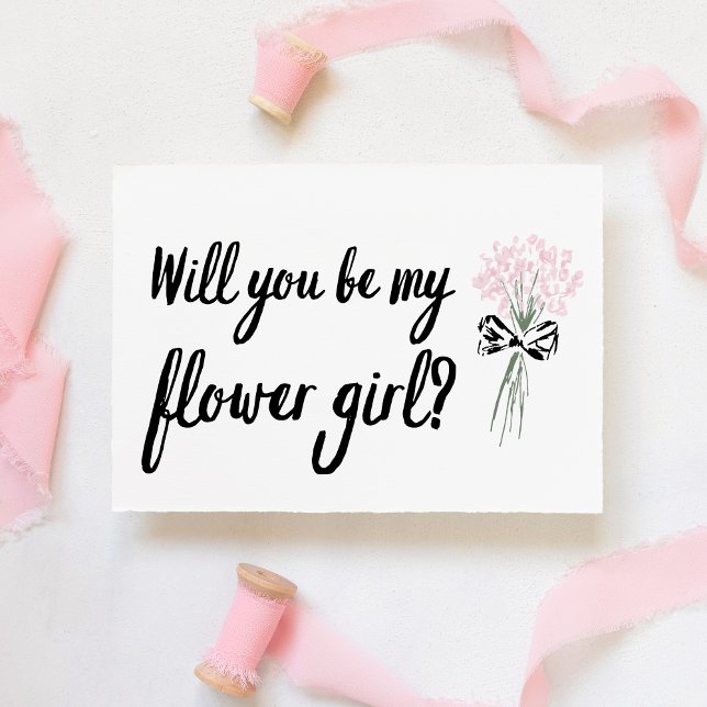Chic Bouquet kommer du att vara min skolflicka Fri Kort (Surprise your flower girl with this beautiful, hand-lettered card featuring a delicate bouquet.)