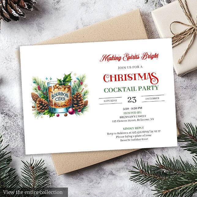 Chic bourbon printable holiday cocktails party inbjudningar (Chic bourbon printable holiday cocktails party Invitation)