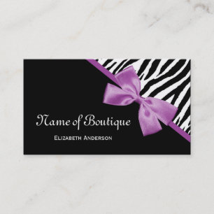 Chic Boutique Black and White Zebra Lila Ribbon Visitkort