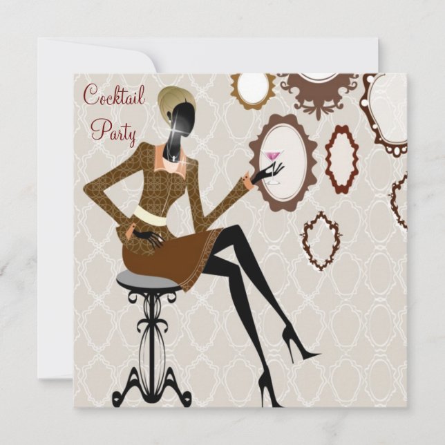 Chic Boutique Damask Cocktail Party Inbjudningar (Framsida)