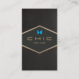 Chic Boutique Faux Black Linen Blue Butterfly Visitkort