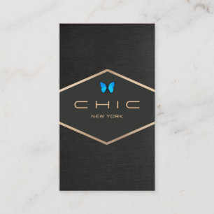 Chic Boutique Faux Black Linen Blue Butterfly Visitkort