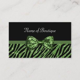 Chic Boutique Grönt Zebra FAUX Glitz Bow Visitkort