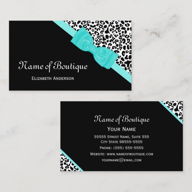 Chic Boutique Svart och Vitt Leopard Aqua Band Visitkort (Fram/baksida)